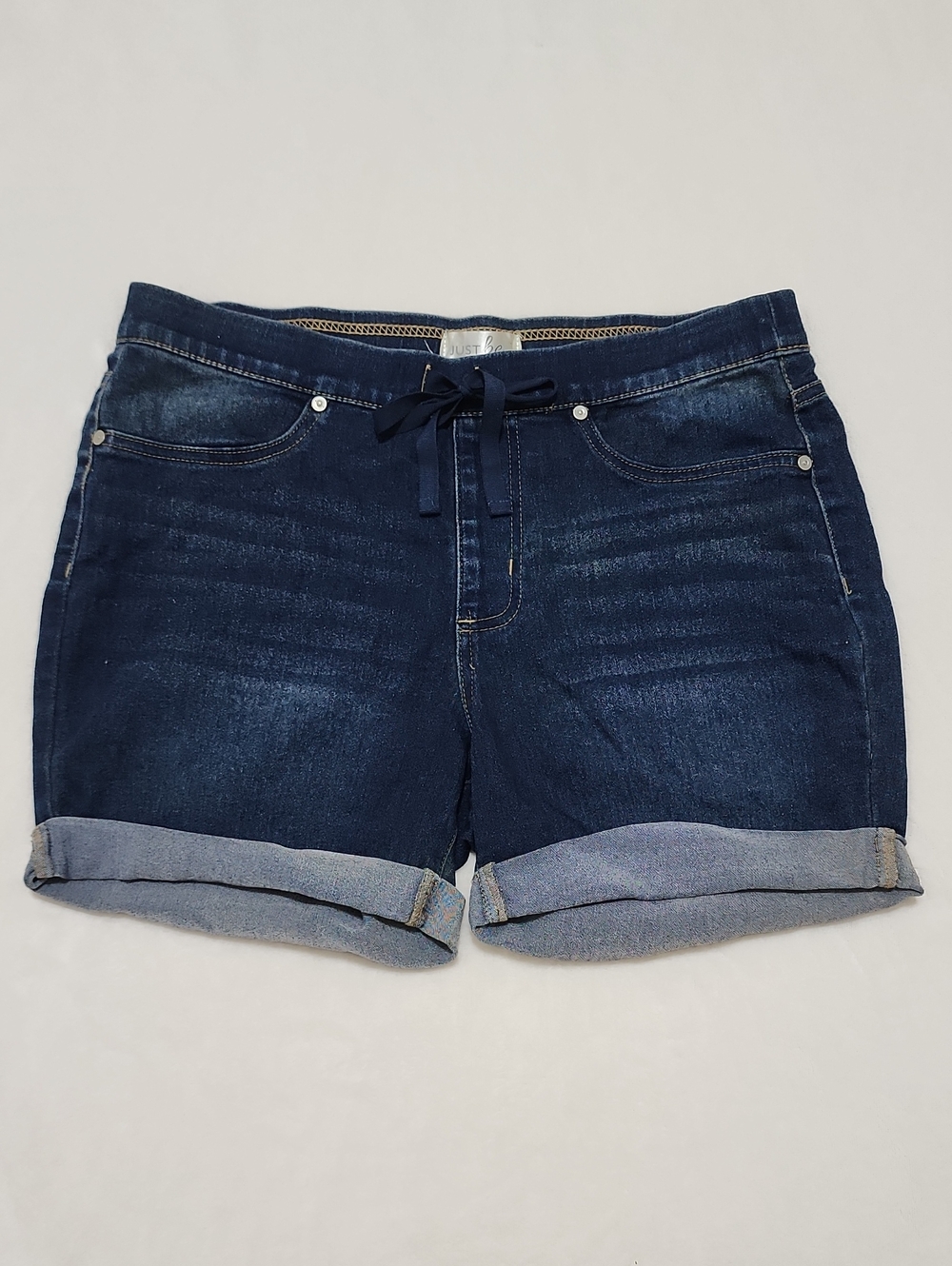 Women's Dark Blue Denim Roll-Cuff Shorts